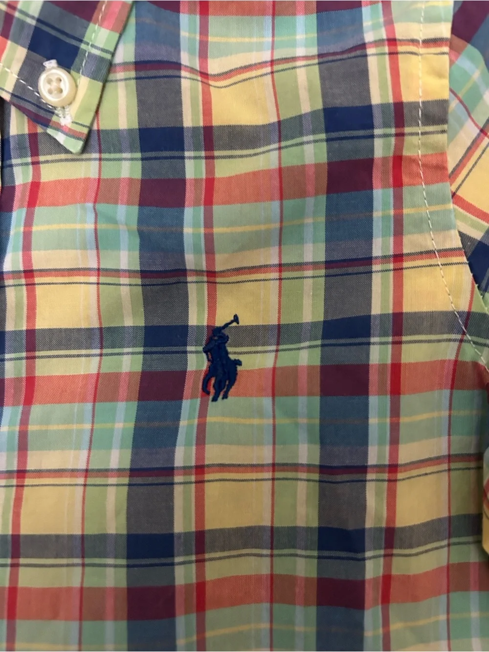 Ralph Lauren Baby Boys 24M Madras Plaid Button Down Shirt Pony Short Sleeve